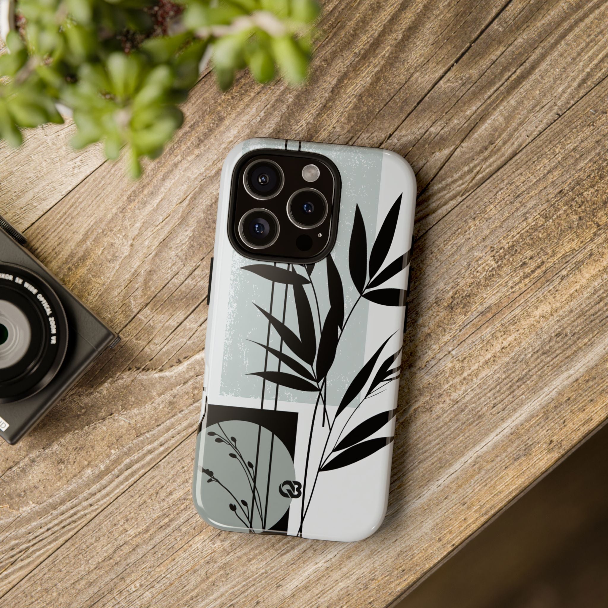 Grey Tough Phone Case for iPhone - Sage Bamboo Noir