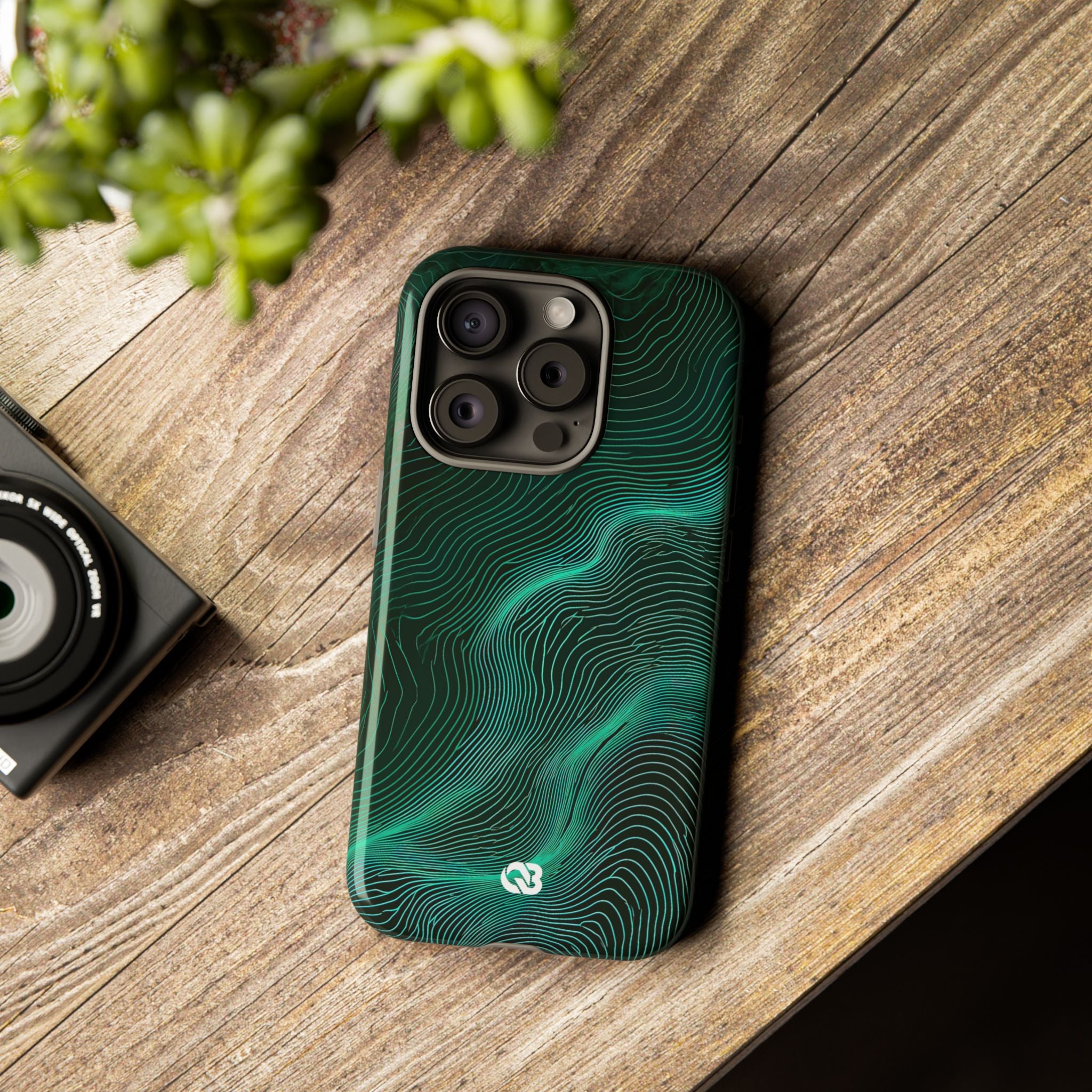 Teal Tough Phone Case for iPhone - Neon Jade Contour