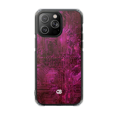 Magenta Circuit Trace · Clear Impact Magnetic Phone Case for iPhone · Pink