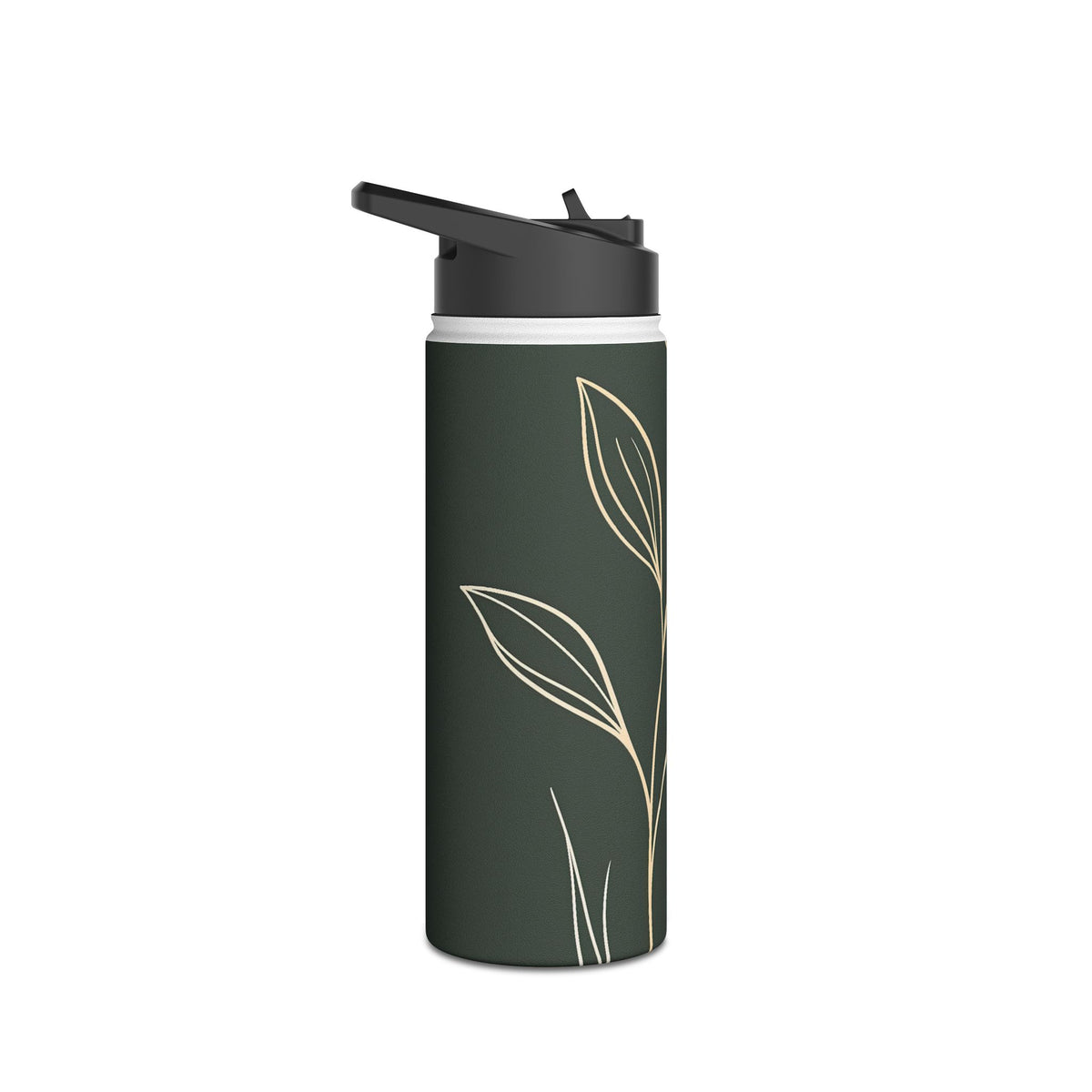 Minimal Botanical Stem · Insulated Water Bottle · Green