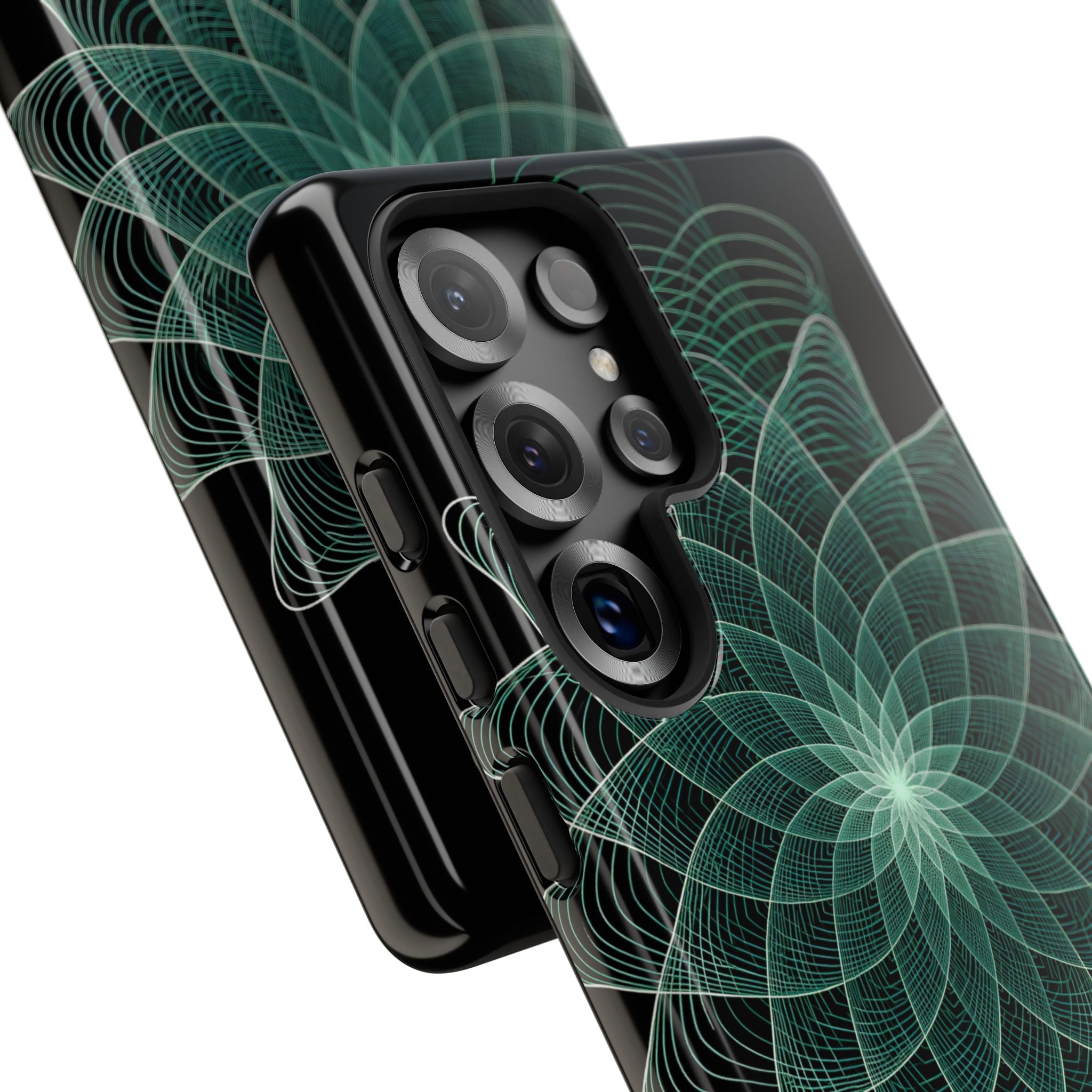 Green Tough Phone Case for Samsung - Cyan Signal Bloom