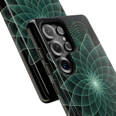 Green Tough Phone Case for Samsung - Cyan Signal Bloom