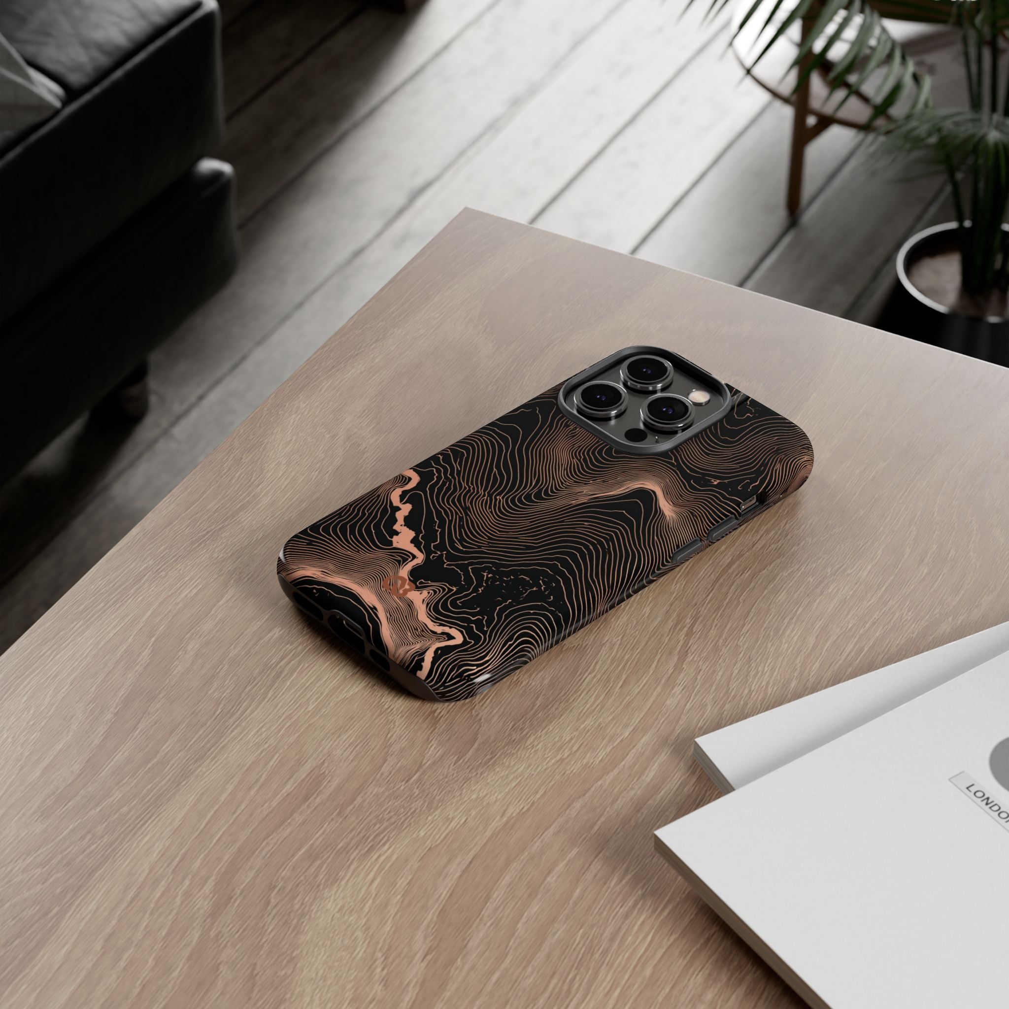 Orange Tough Phone Case for iPhone - Salmon Ridge Topo