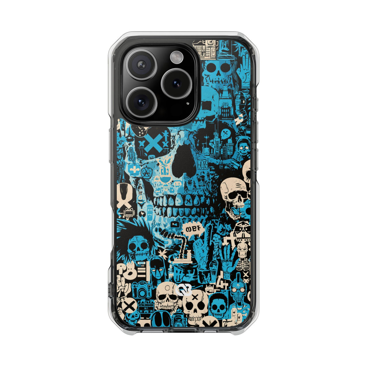 Electric Skull Graffiti · Clear Impact Magnetic Phone Case for iPhone · Blue