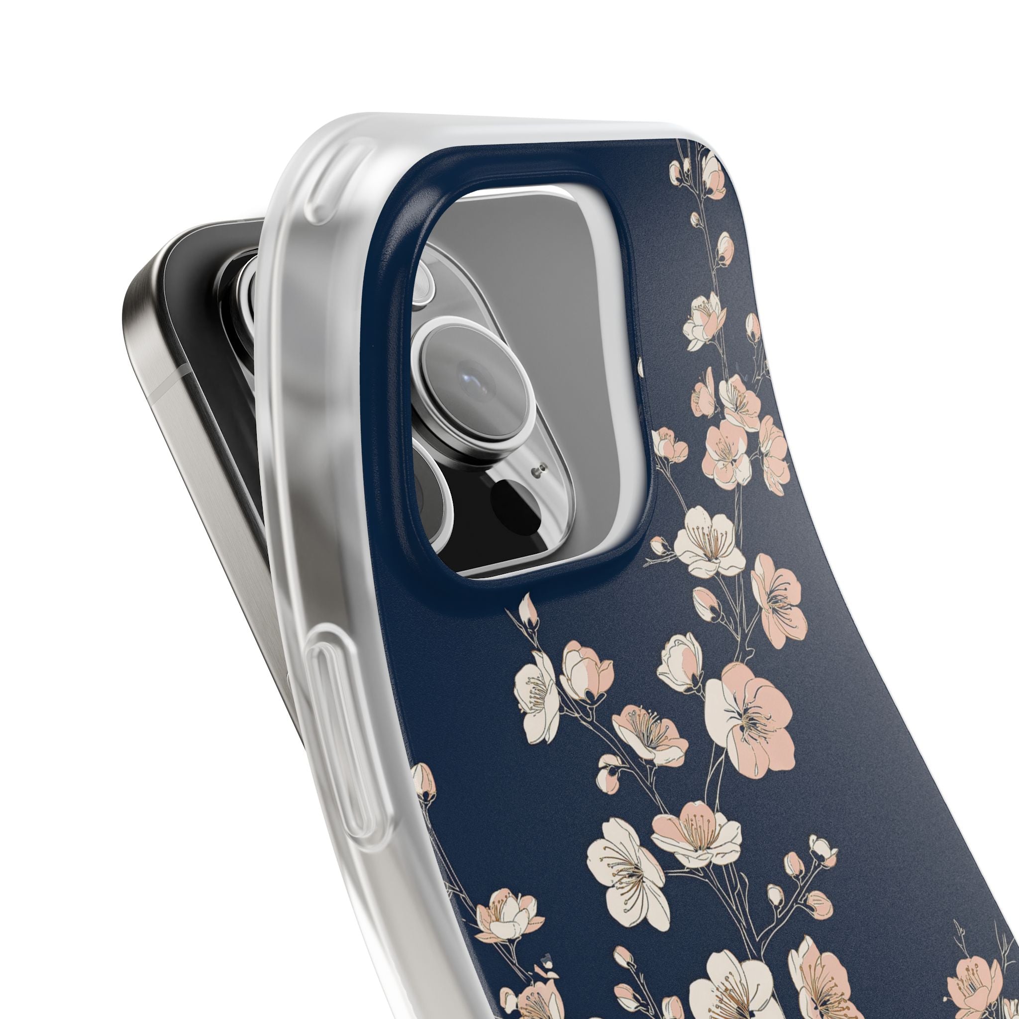 Blue Lite Phone Case for iPhone - Midnight Peach Sakura