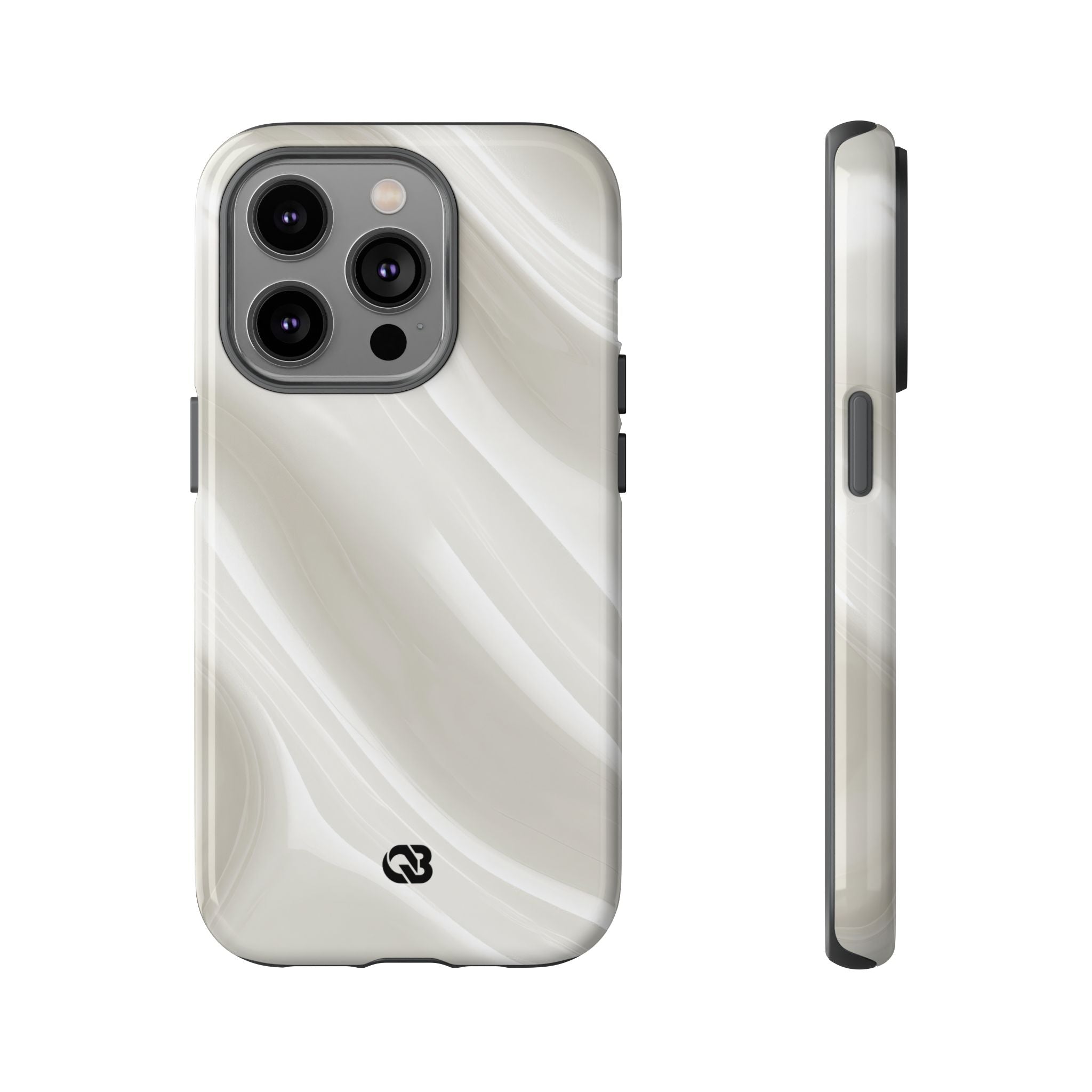 White Tough Phone Case for iPhone - Polished Ivory Wave