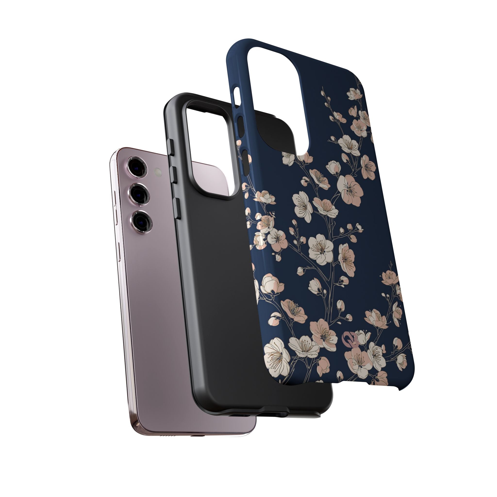 Blue Tough Phone Case for Samsung - Midnight Peach Sakura