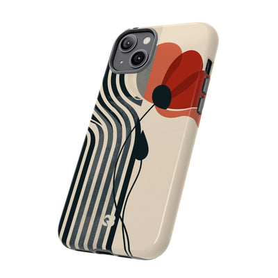 Beige Tough Phone Case for iPhone - Crimson Line Bloom