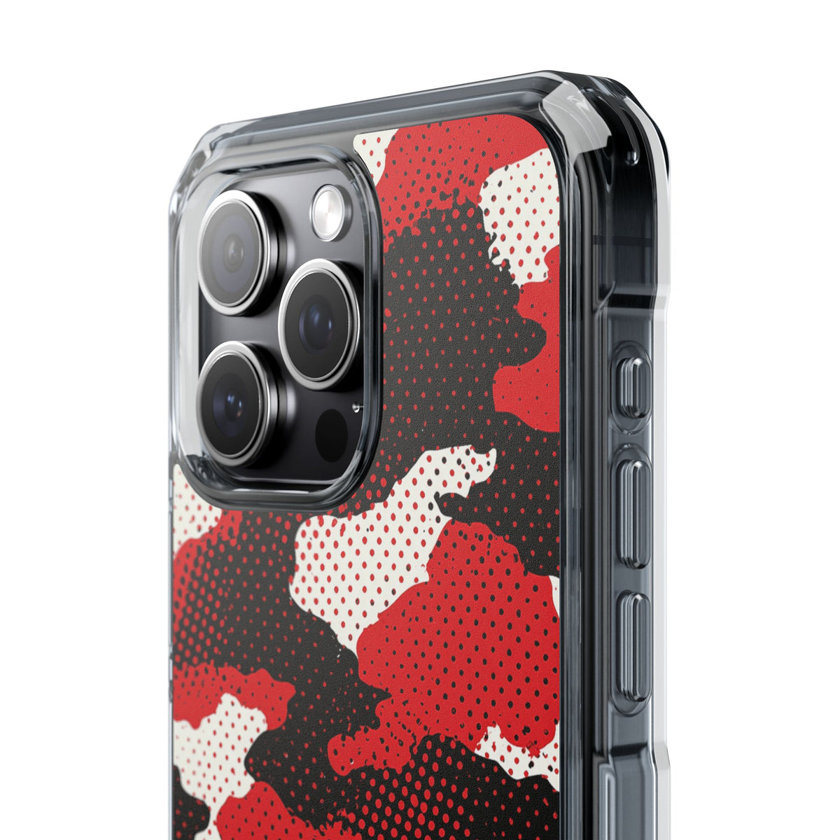 Crimson Halftone Camo · Clear Impact Magnetic Phone Case for iPhone · Red