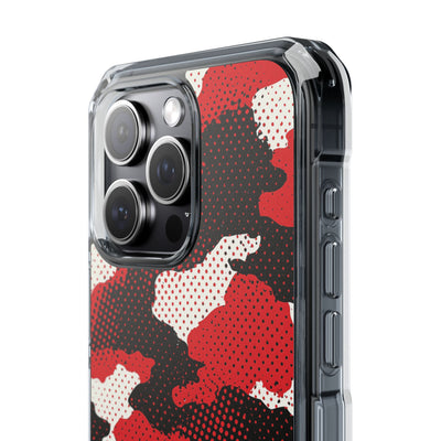 Crimson Halftone Camo · Clear Impact Magnetic Phone Case for iPhone · Red