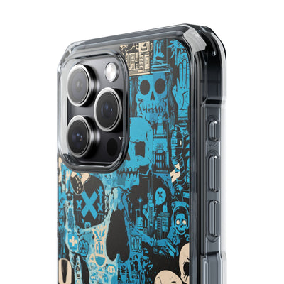 Electric Skull Graffiti · Clear Impact Magnetic Phone Case for iPhone · Blue