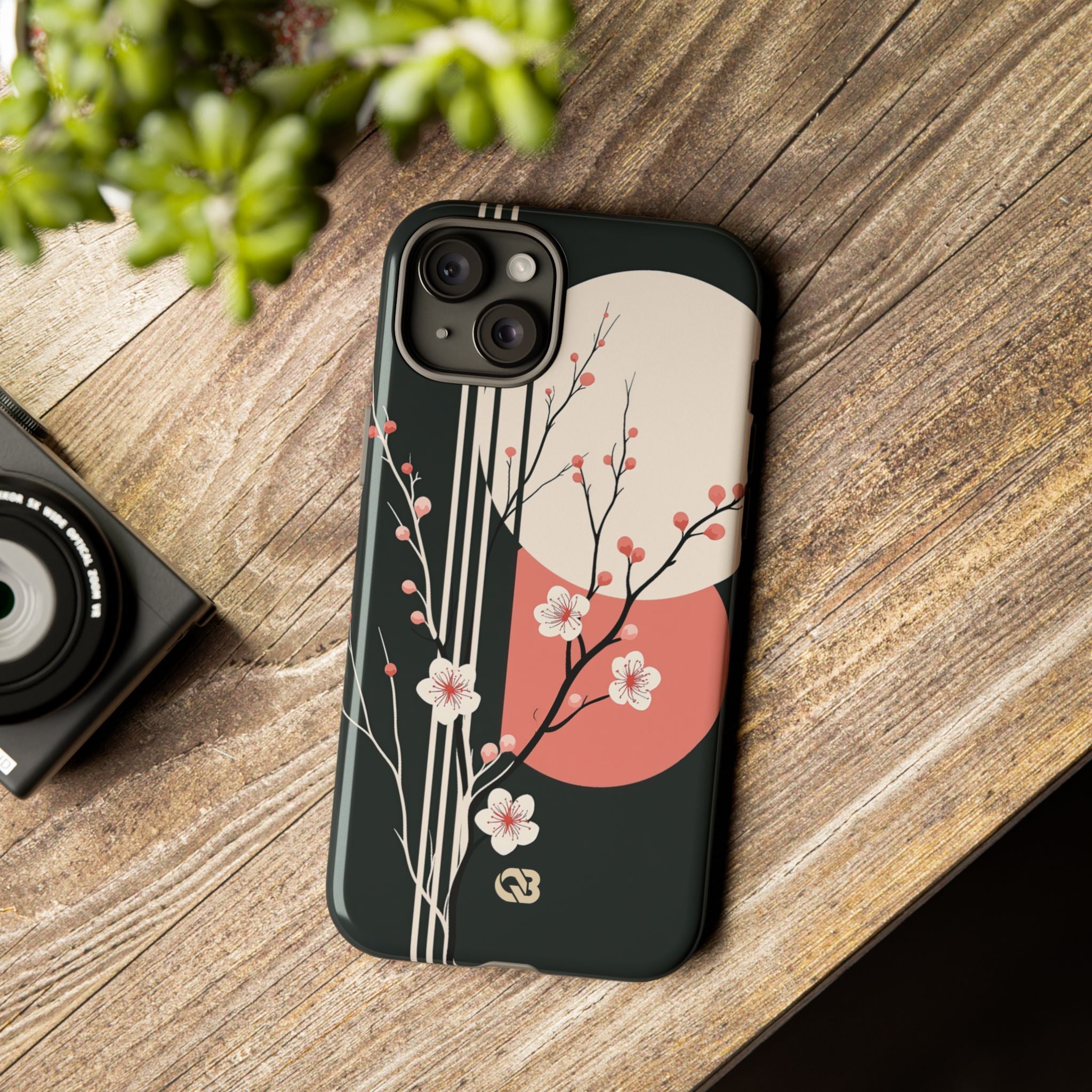 Black Tough Phone Case for iPhone - Kyoto Midnight Blossom