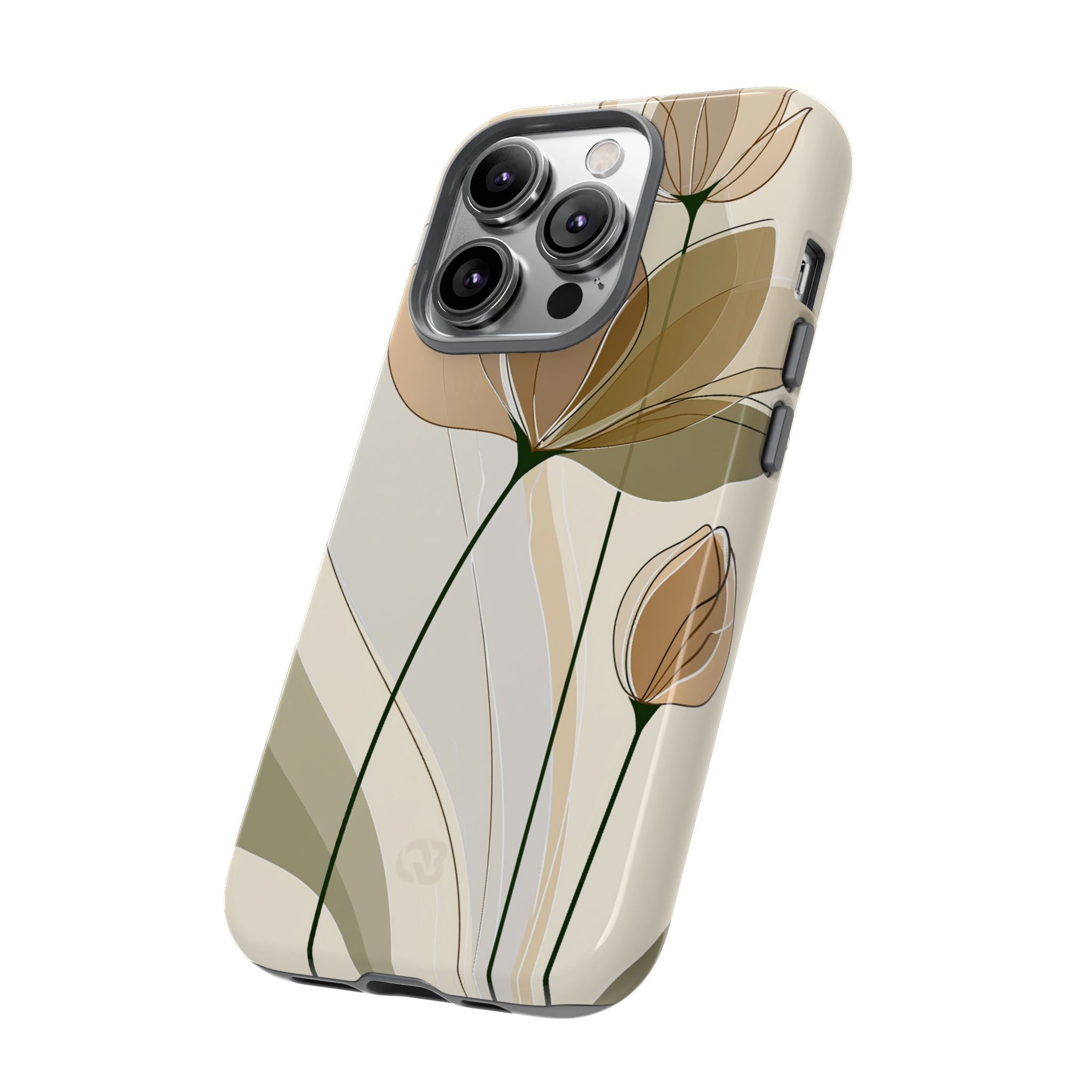 Beige Tough Phone Case for iPhone - Muted Ochre Petals
