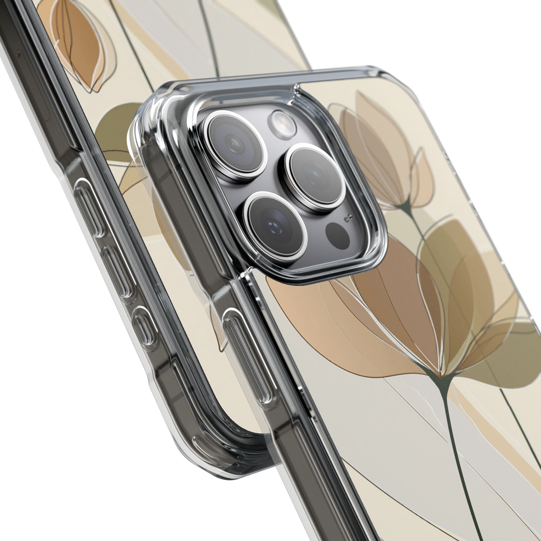 Beige Impact MagSafe Phone Case for iPhone - Muted Ochre Petals