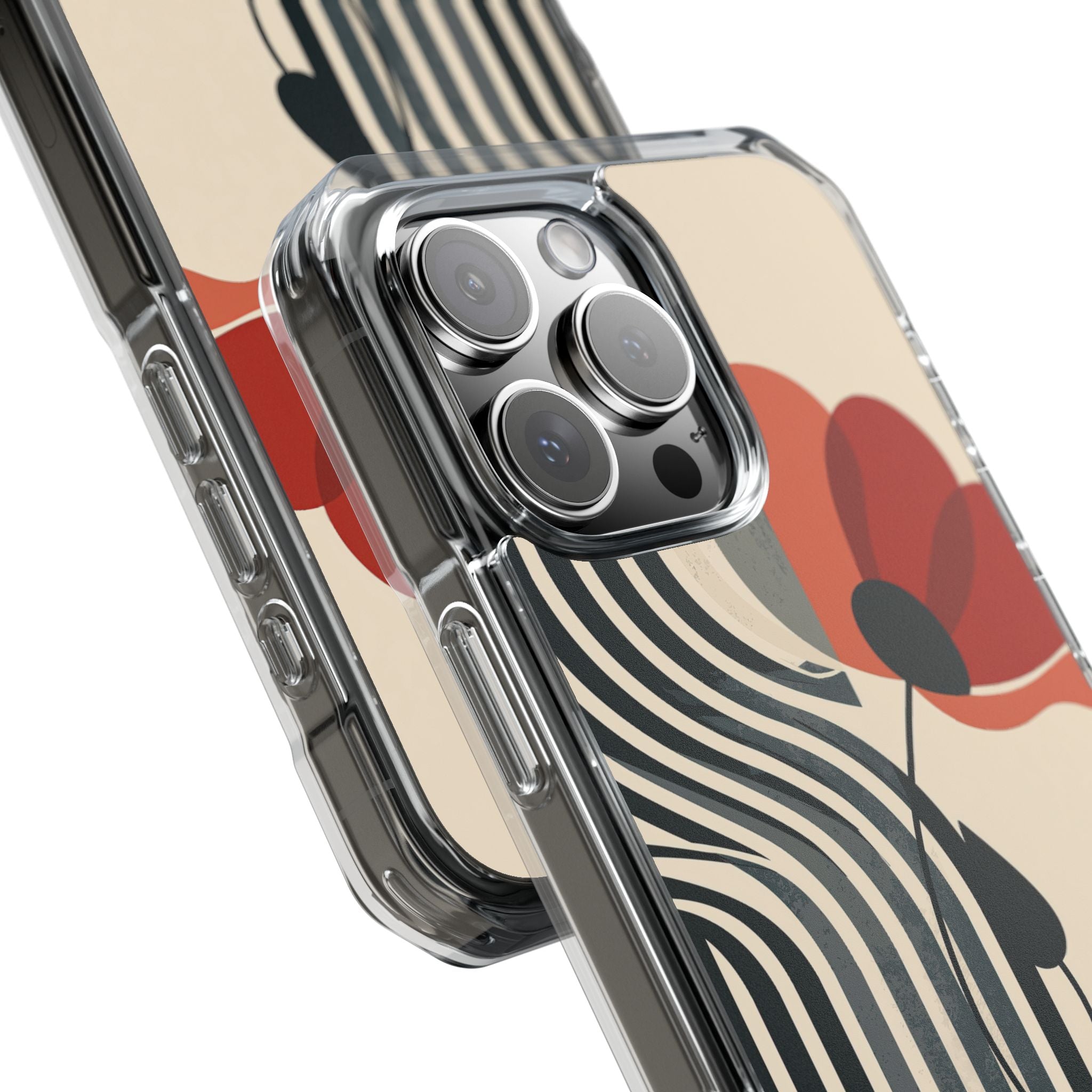 Beige Impact MagSafe Phone Case for iPhone - Crimson Line Bloom