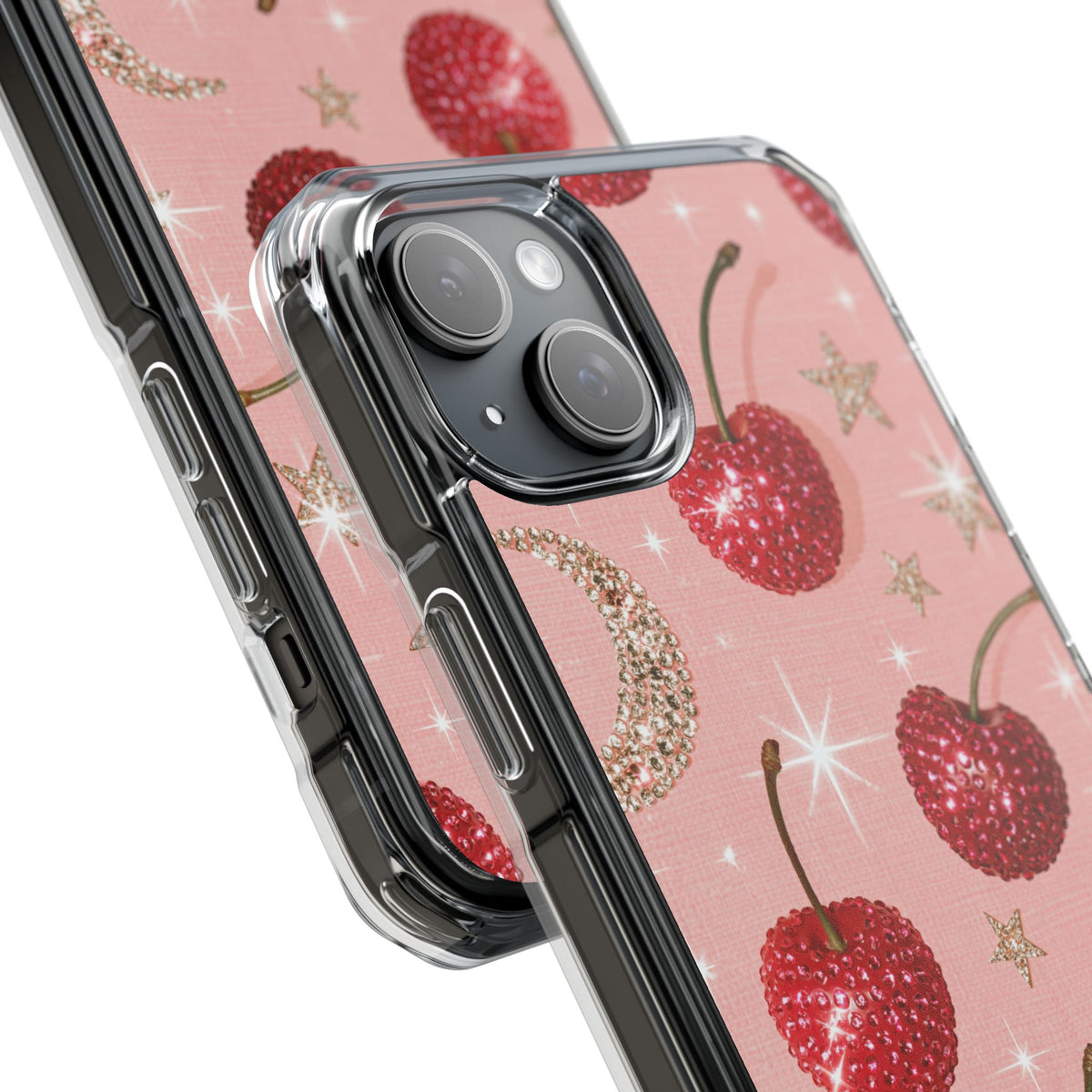 Bedazzled Ruby Cherries · Clear Impact Magnetic Phone Case for iPhone · Pink