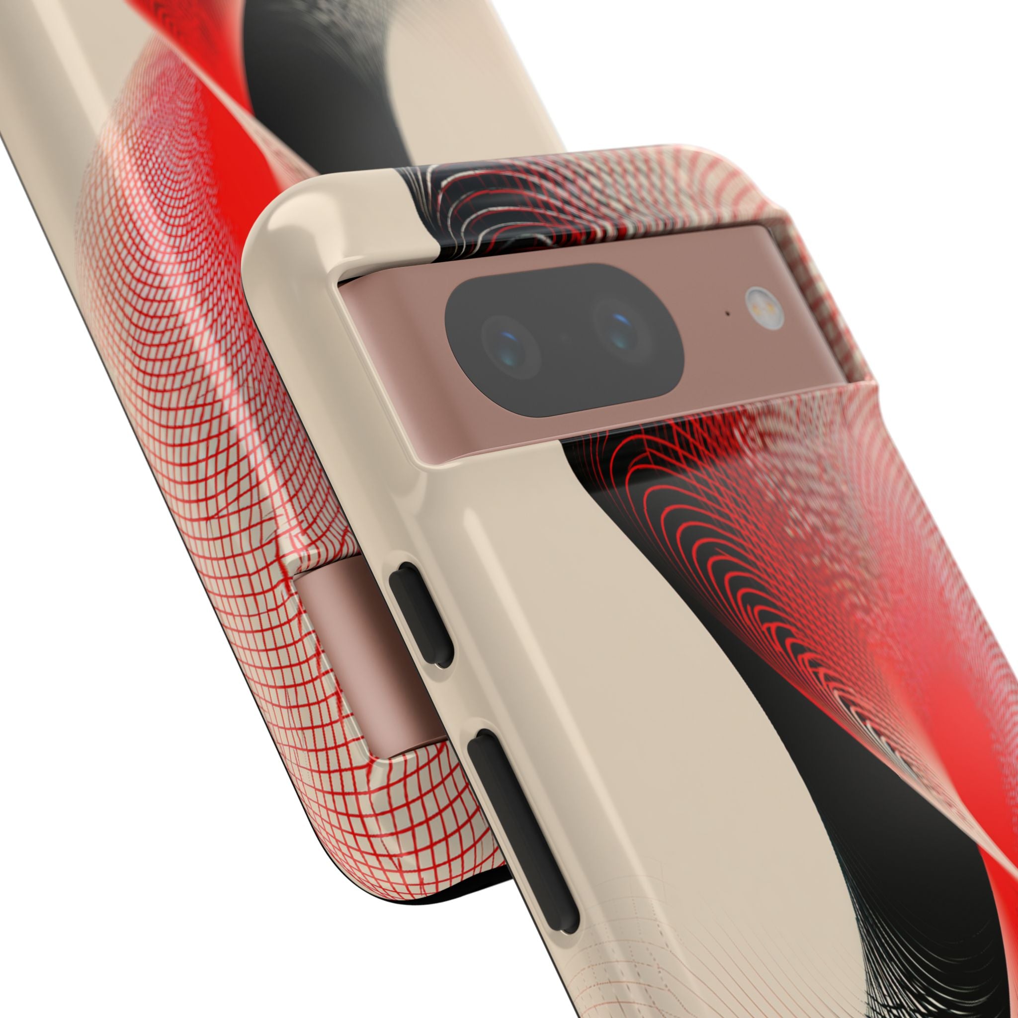 Red Tough Phone Case for Google Pixel - Crimson Grid Vortex