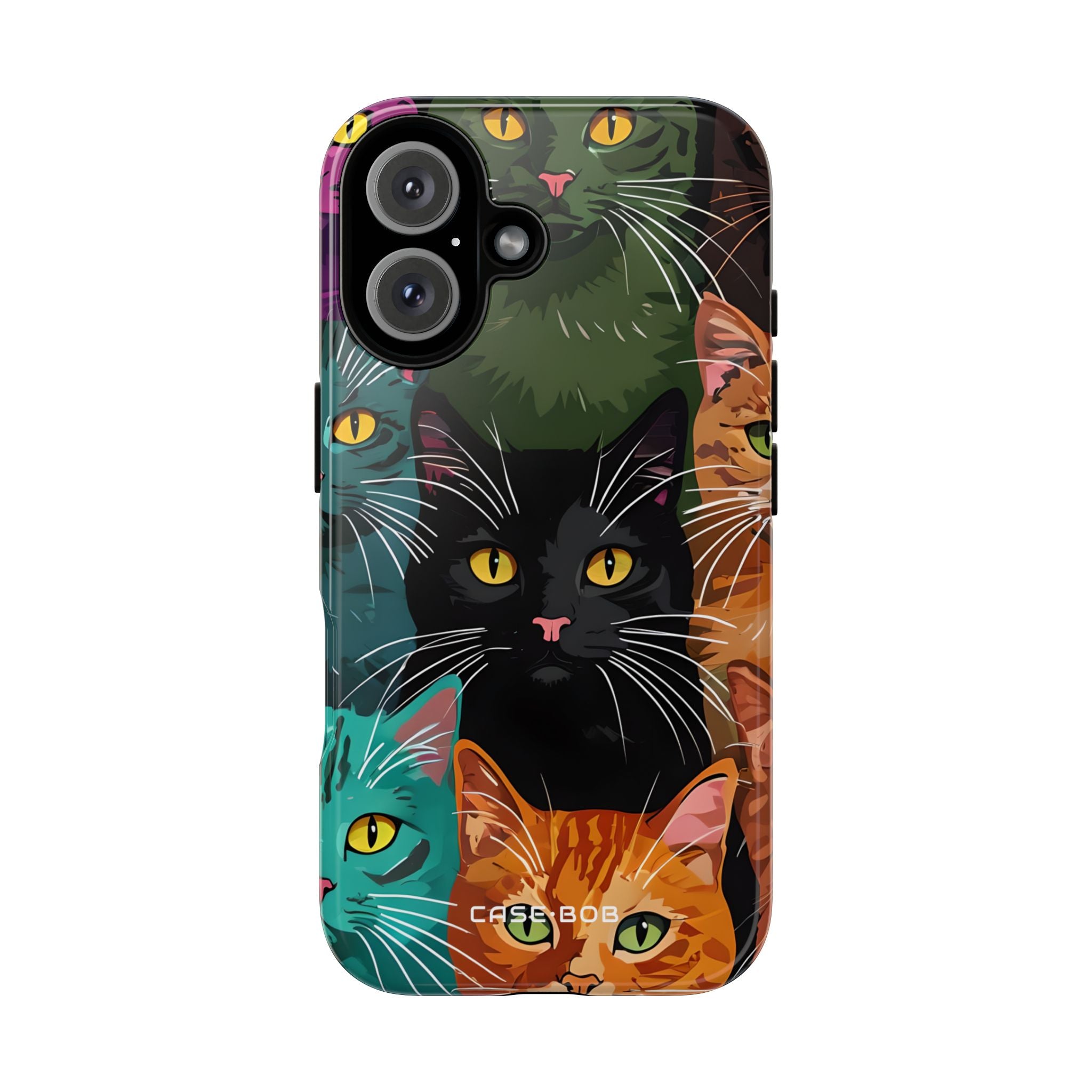 Teal Cat Grid iPhone 16 Case - Tough