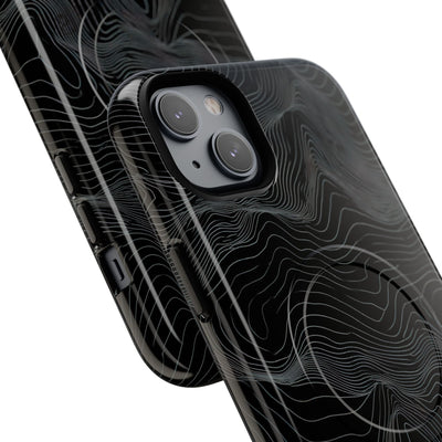 Black Tough 2.0 Magsafe Phone Case for iPhone - Obsidian Topo Wireframe
