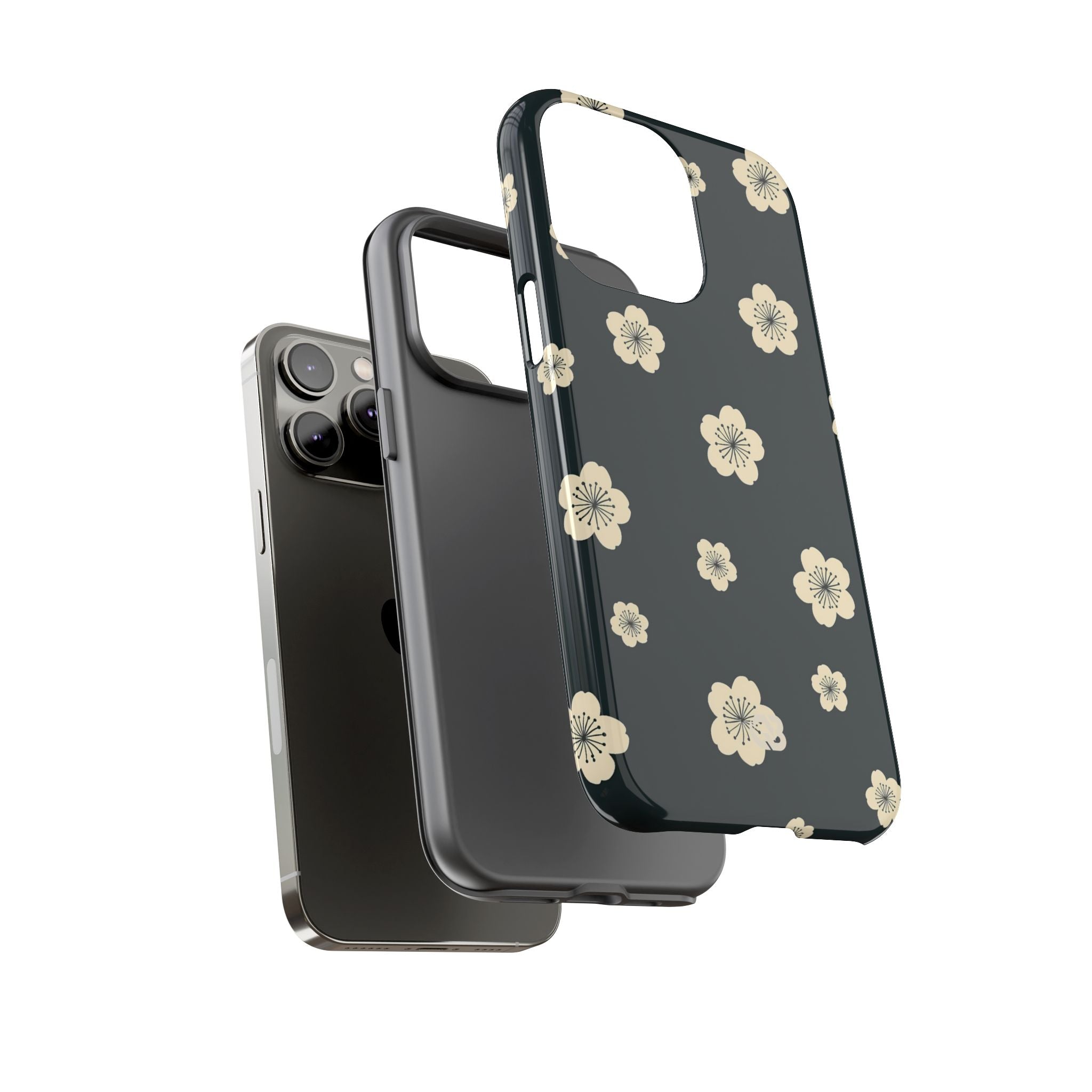 Teal Tough Phone Case for iPhone - Obsidian Cream Petals