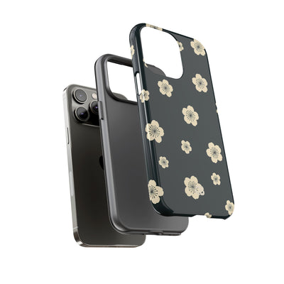 Teal Tough Phone Case for iPhone - Obsidian Cream Petals