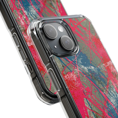 Neon Static Drip · Clear Impact Magnetic Phone Case for iPhone · Pink
