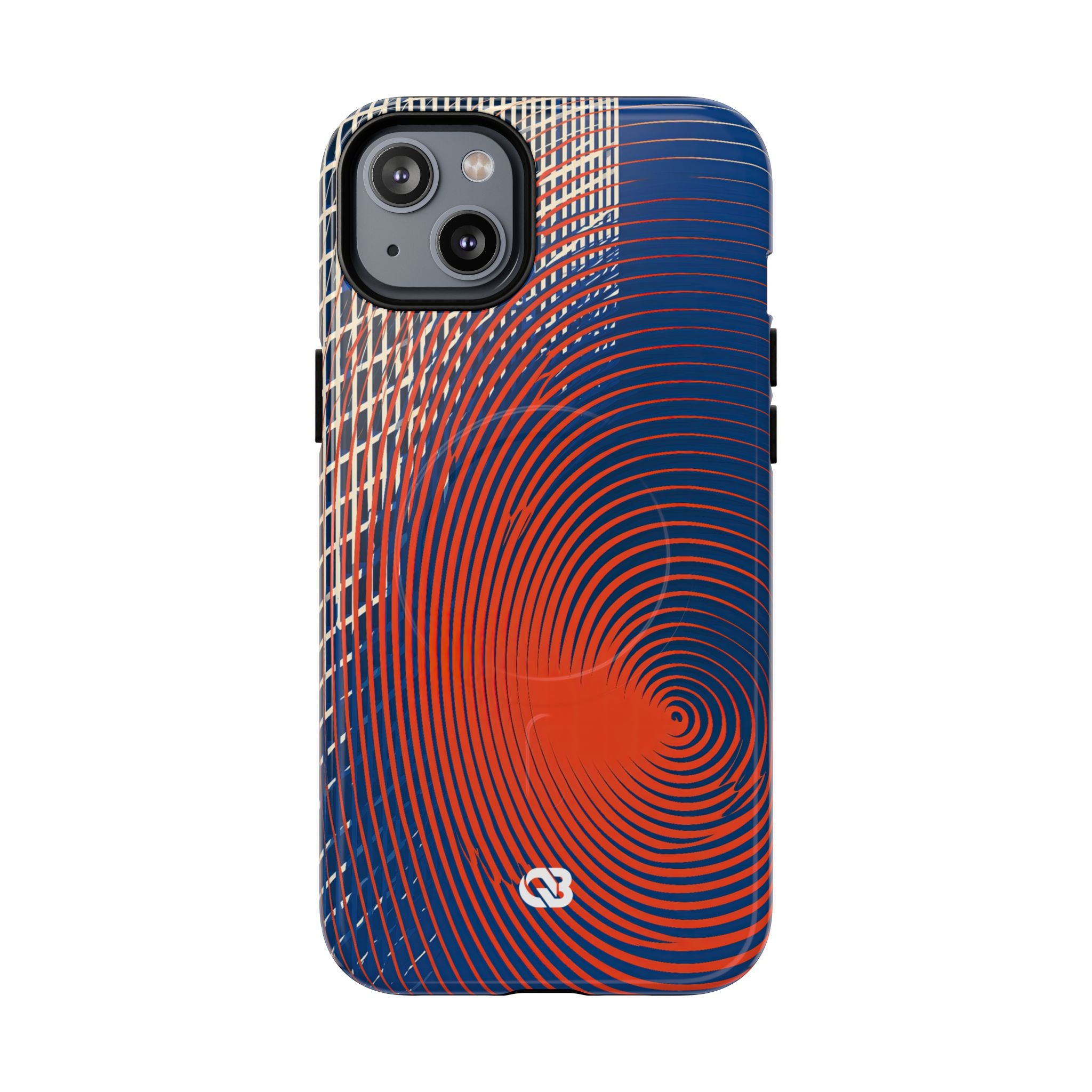 Blue Tough 2.0 Magsafe Phone Case for iPhone - Orange Orbit Grid