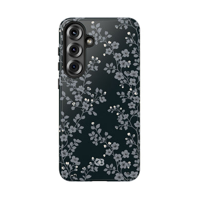 Black Tough Phone Case for Samsung - Midnight Slate Blossom