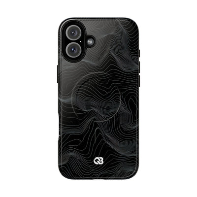 Black Tough 2.0 Magsafe Phone Case for iPhone - Obsidian Topo Wireframe