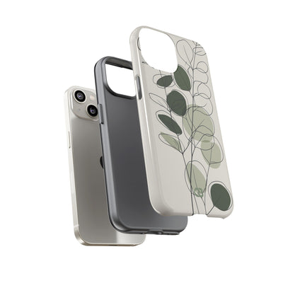 Green Tough Phone Case for iPhone - Muted Eucalyptus Sketch