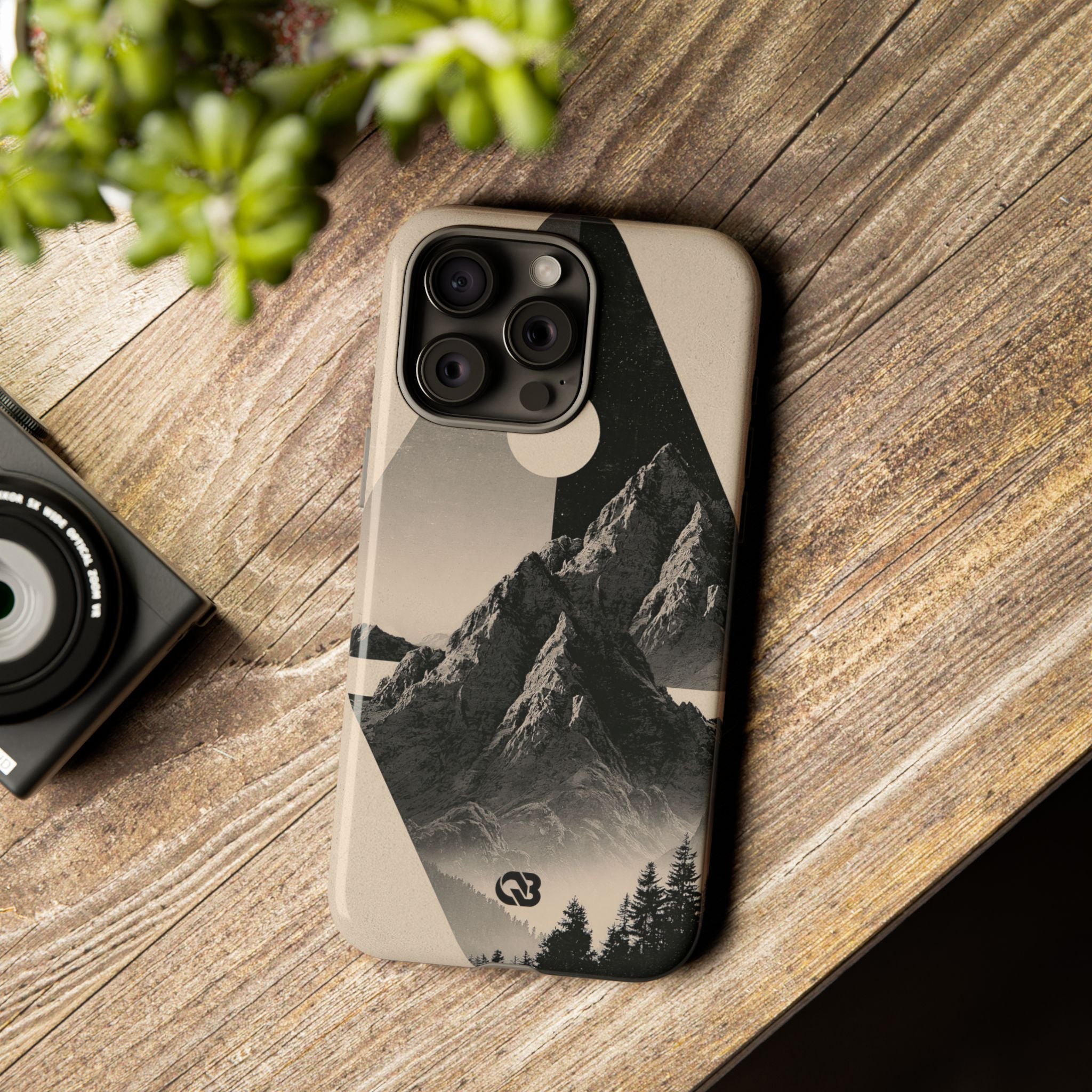 Beige Tough Phone Case for iPhone - Obsidian Summit Parchment