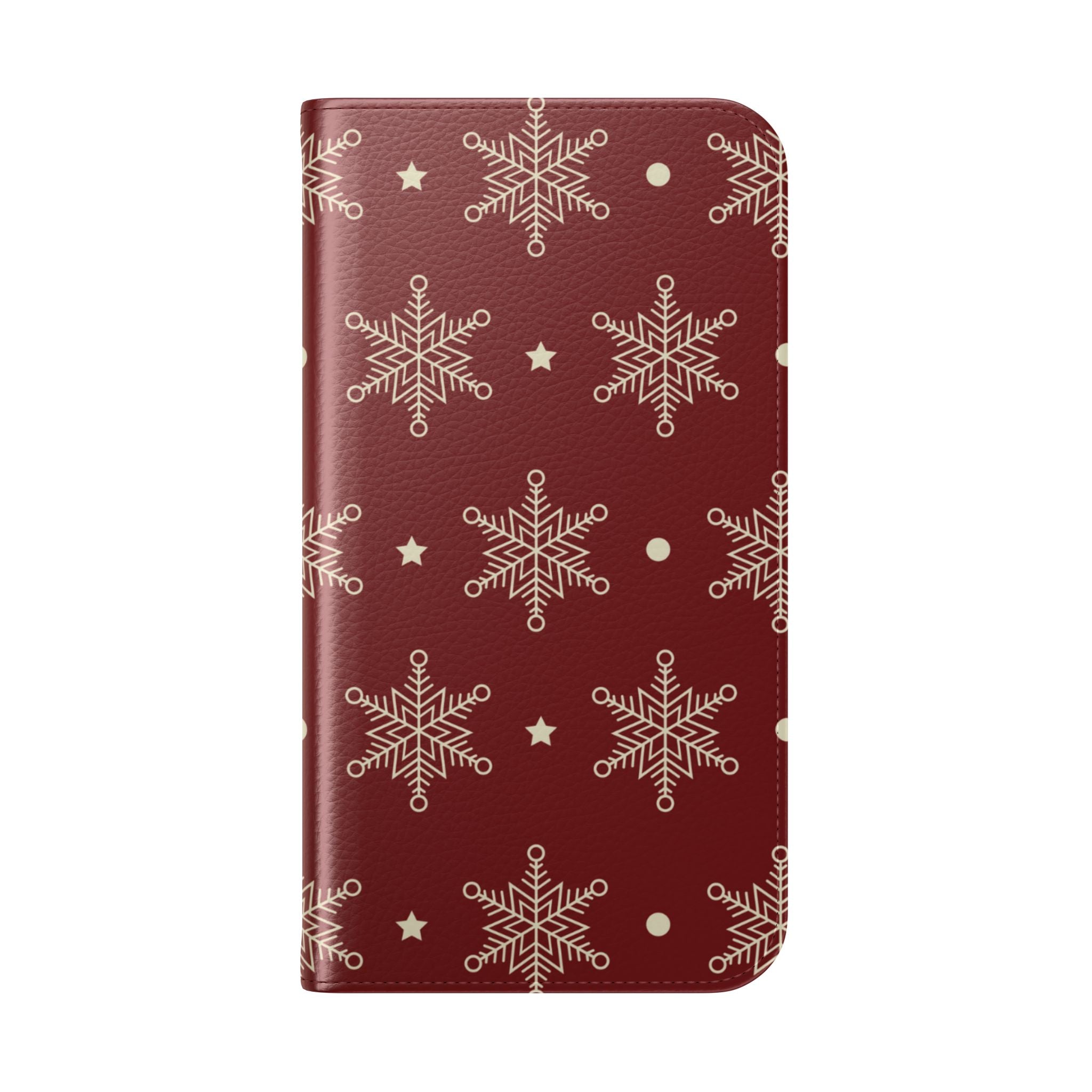 Cream Snowflakes Crimson - iPhone 16 Pro Case - Wallet