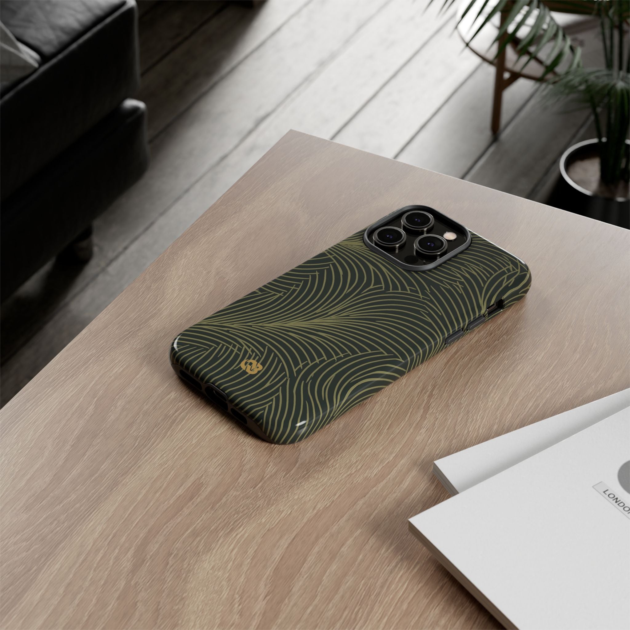 Green Tough Phone Case for iPhone - Dark Olive Plume