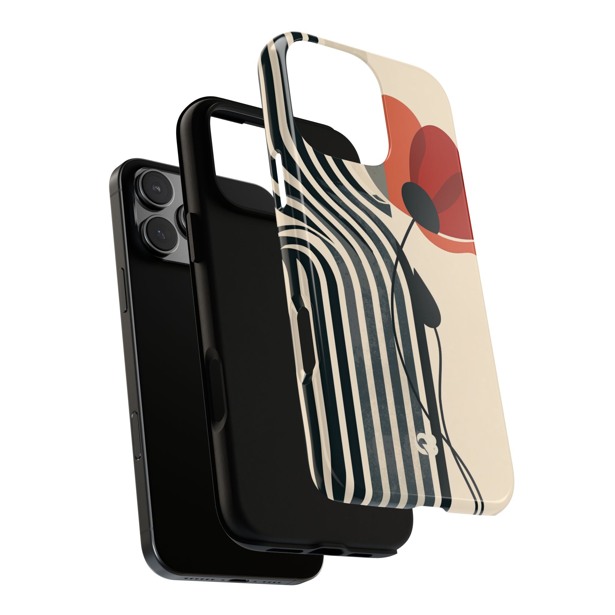 Beige Tough Phone Case for iPhone - Crimson Line Bloom