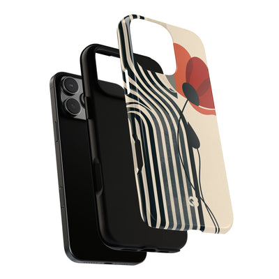 Beige Tough Phone Case for iPhone - Crimson Line Bloom