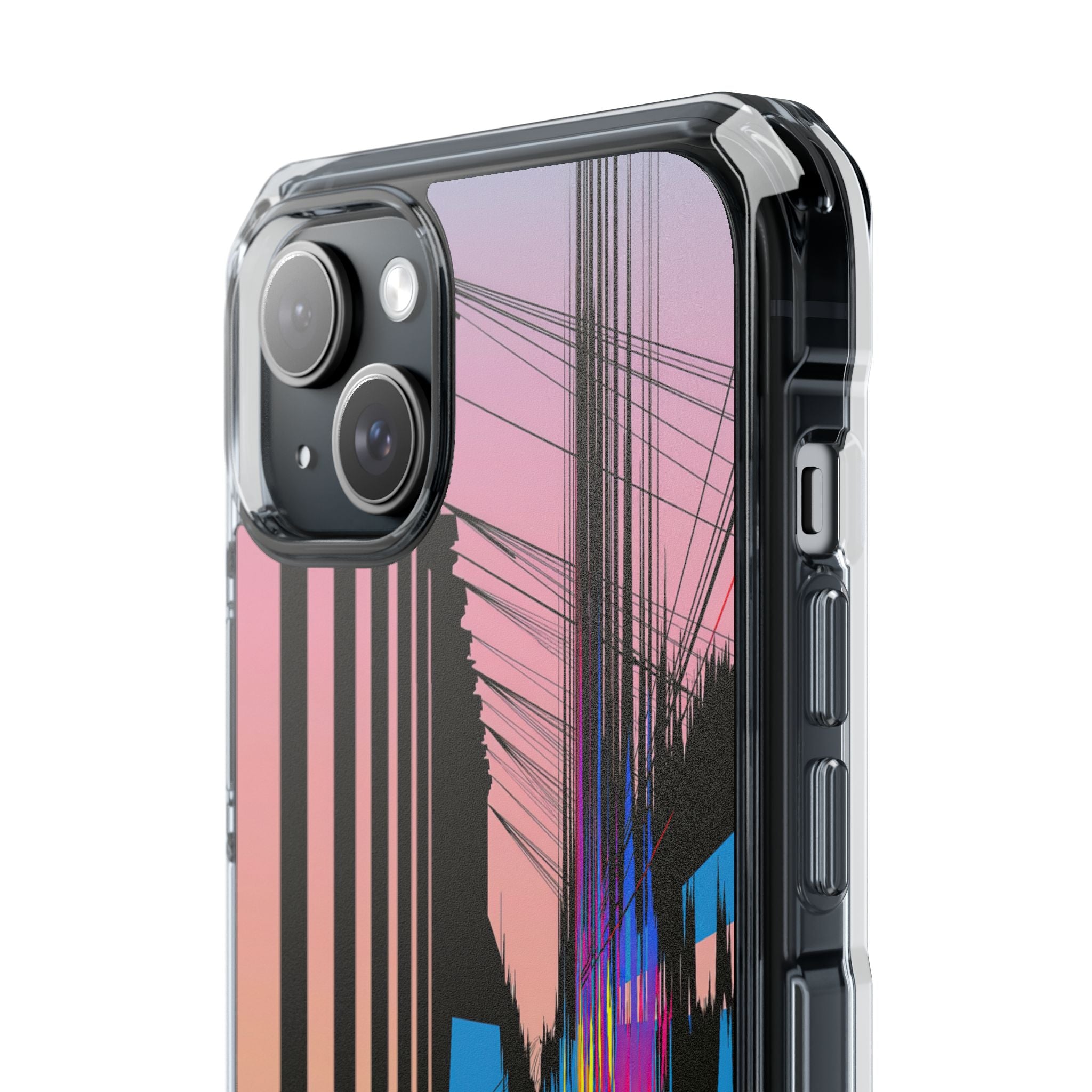 Blue Impact MagSafe Phone Case for iPhone - Fractured Data Skyline
