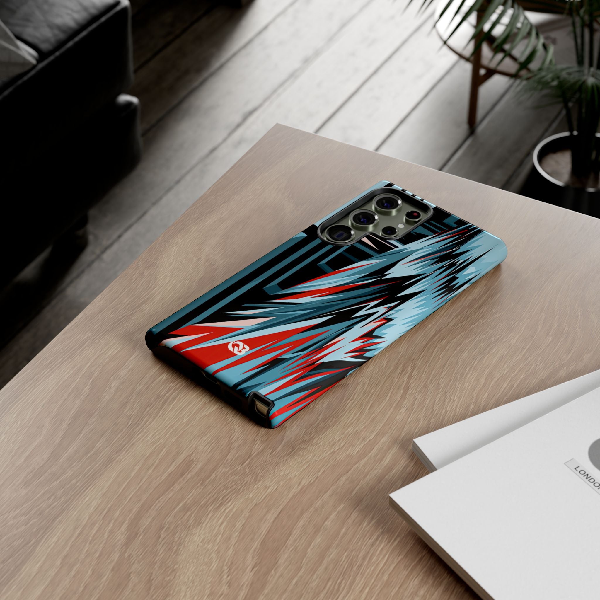 Blue Tough Phone Case for Samsung - Glitch Peak Cyan