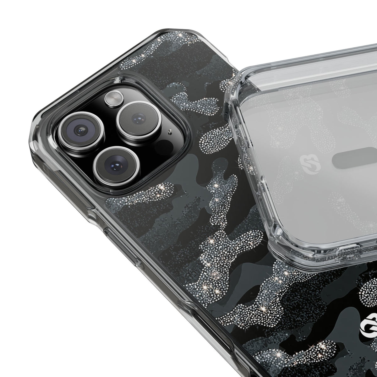 Glitter Shadow Camo · Clear Impact Magnetic Phone Case for iPhone · Black