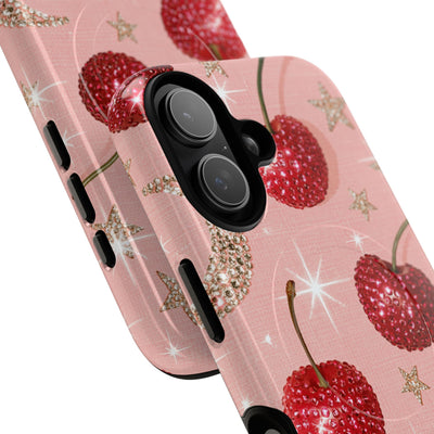 Bedazzled Ruby Cherries · Tough 2.0 Magnetic Phone Case for iPhone · Pink