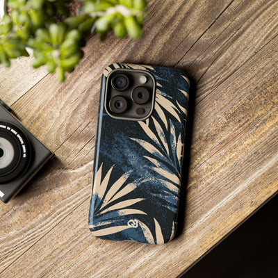 Blue Tough Phone Case for iPhone - Midnight Indigo Palm