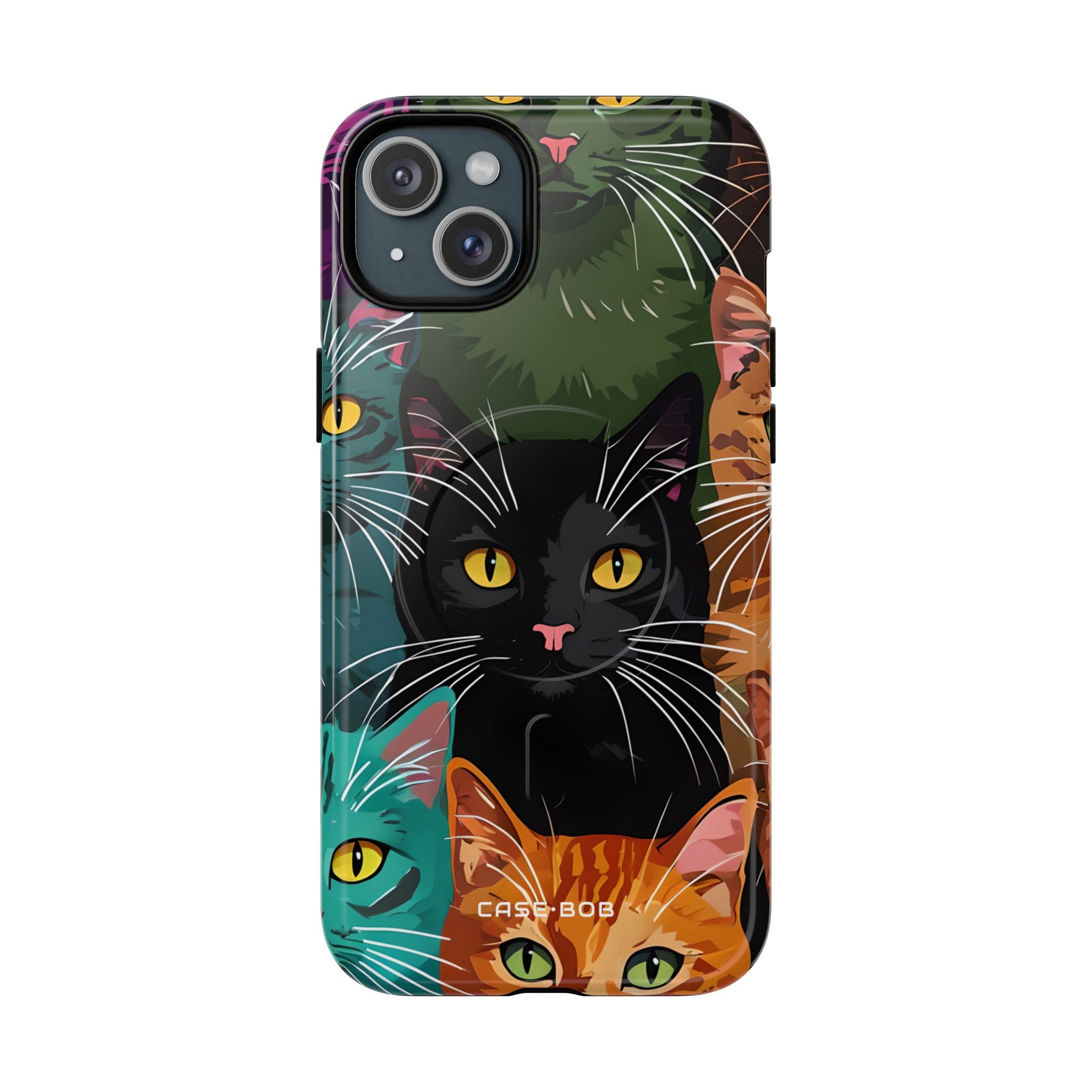 Teal Cat Grid iPhone 15 Plus Case - Tough+