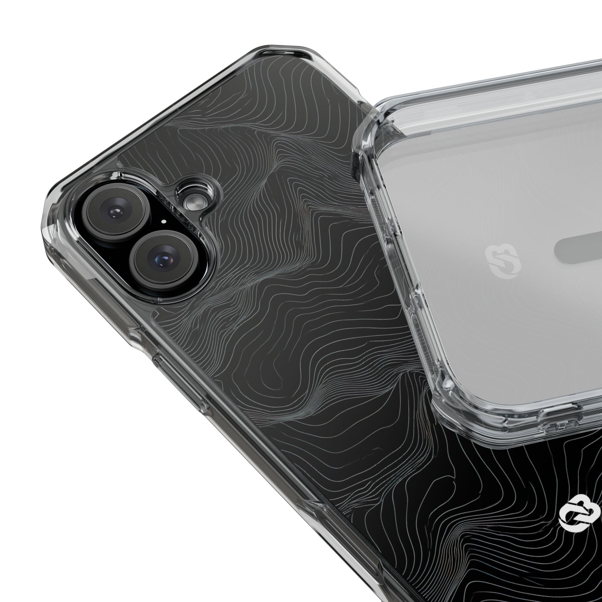 Black Impact MagSafe Phone Case for iPhone - Obsidian Topo Wireframe