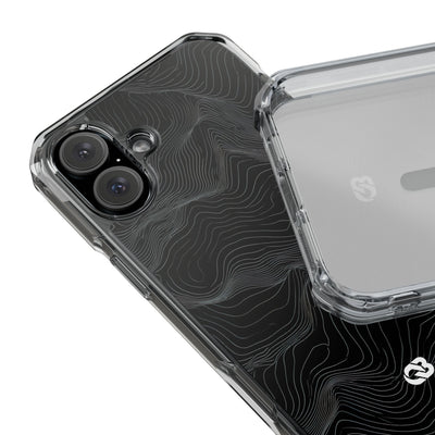 Black Impact MagSafe Phone Case for iPhone - Obsidian Topo Wireframe