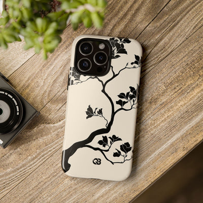 Beige Tough Phone Case for iPhone - Obsidian Bonsai Silhouette