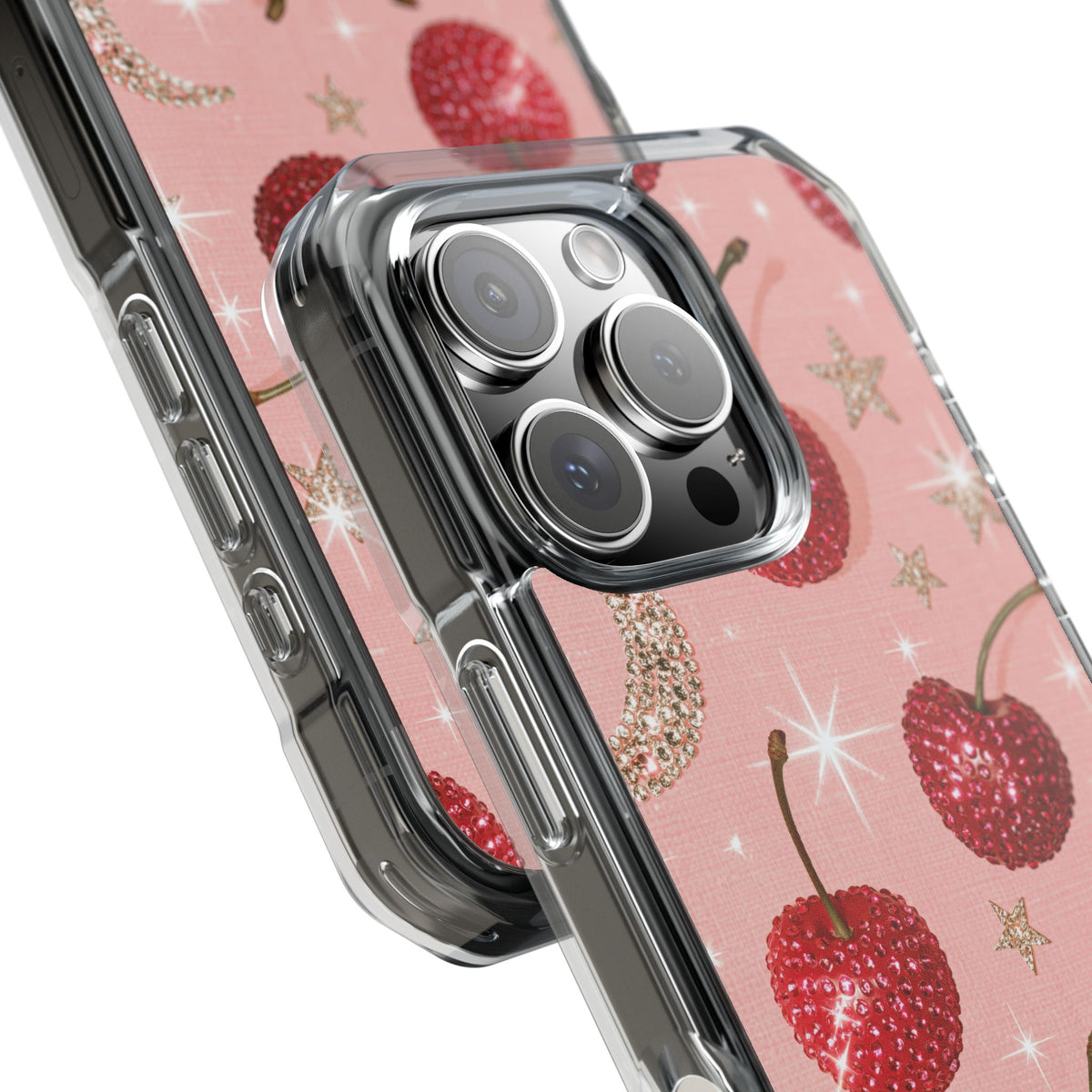 Bedazzled Ruby Cherries · Clear Impact Magnetic Phone Case for iPhone · Pink