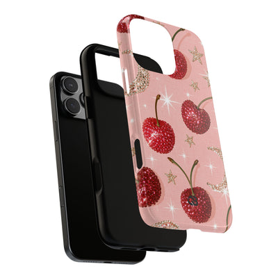 Bedazzled Ruby Cherries · Tough Phone Case for iPhone · Pink