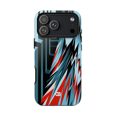 Blue Tough Phone Case for iPhone - Glitch Peak Cyan