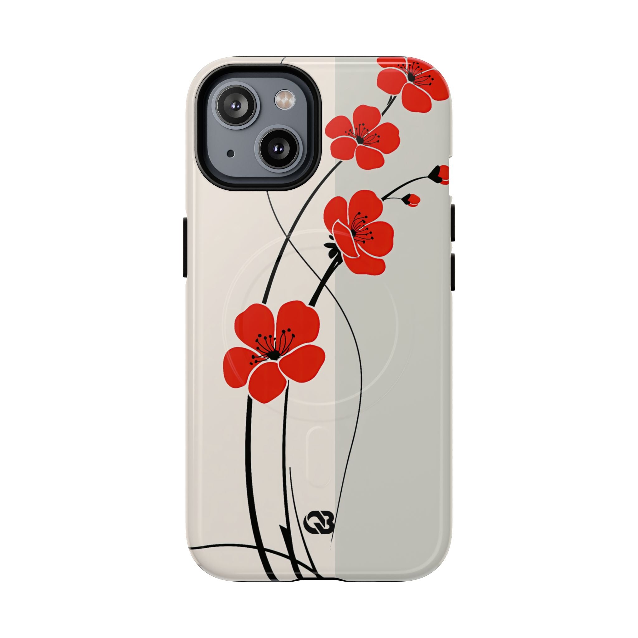 Beige Tough 2.0 Magsafe Phone Case for iPhone - Scarlet Ink Petals
