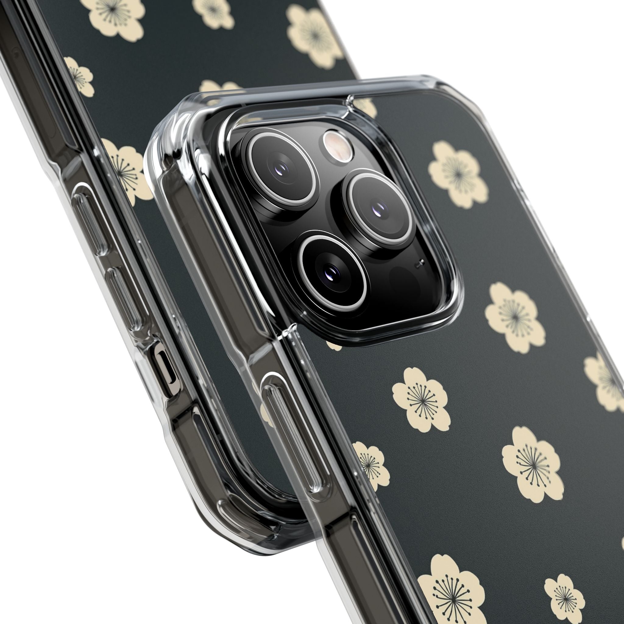 Teal Impact MagSafe Phone Case for iPhone - Obsidian Cream Petals