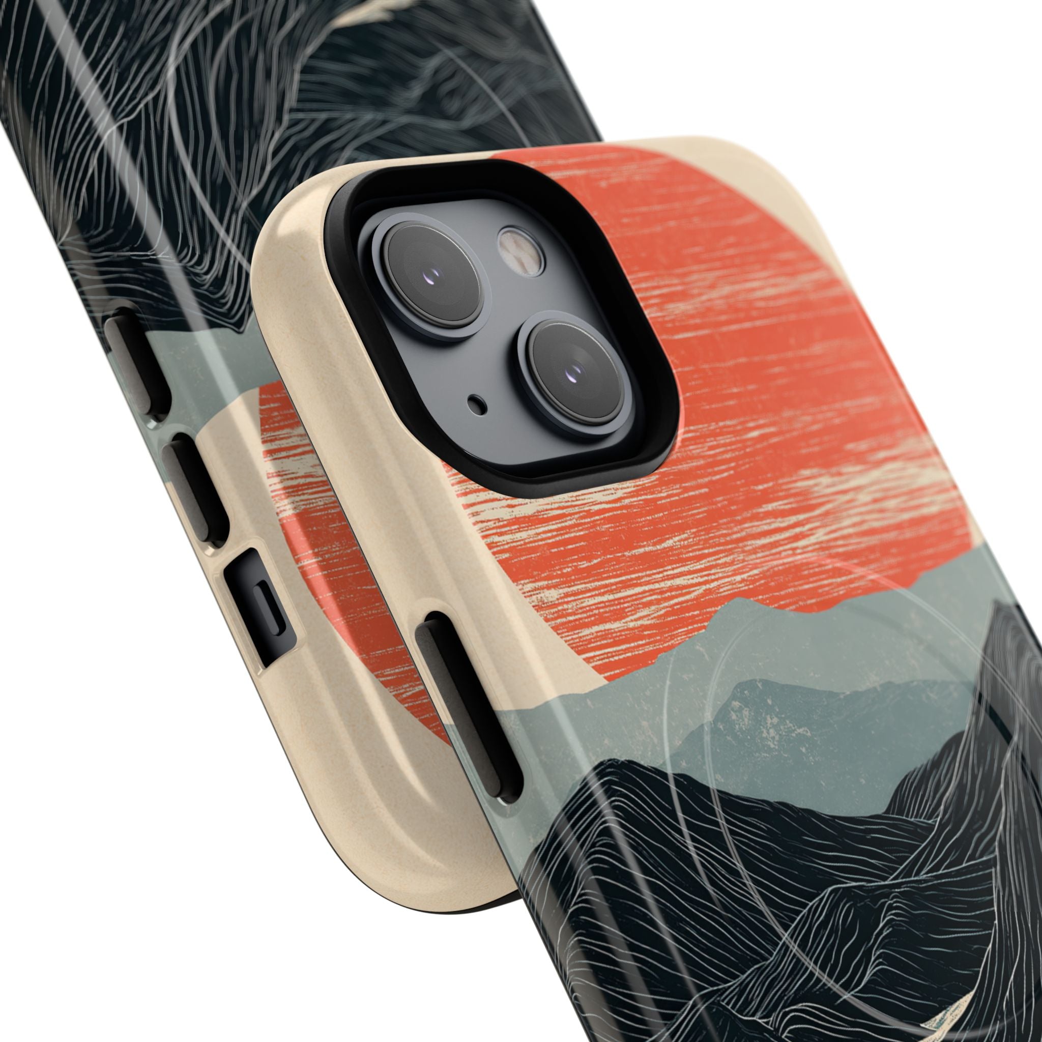 Beige Tough 2.0 Magsafe Phone Case for iPhone - Crimson Ridge Flow